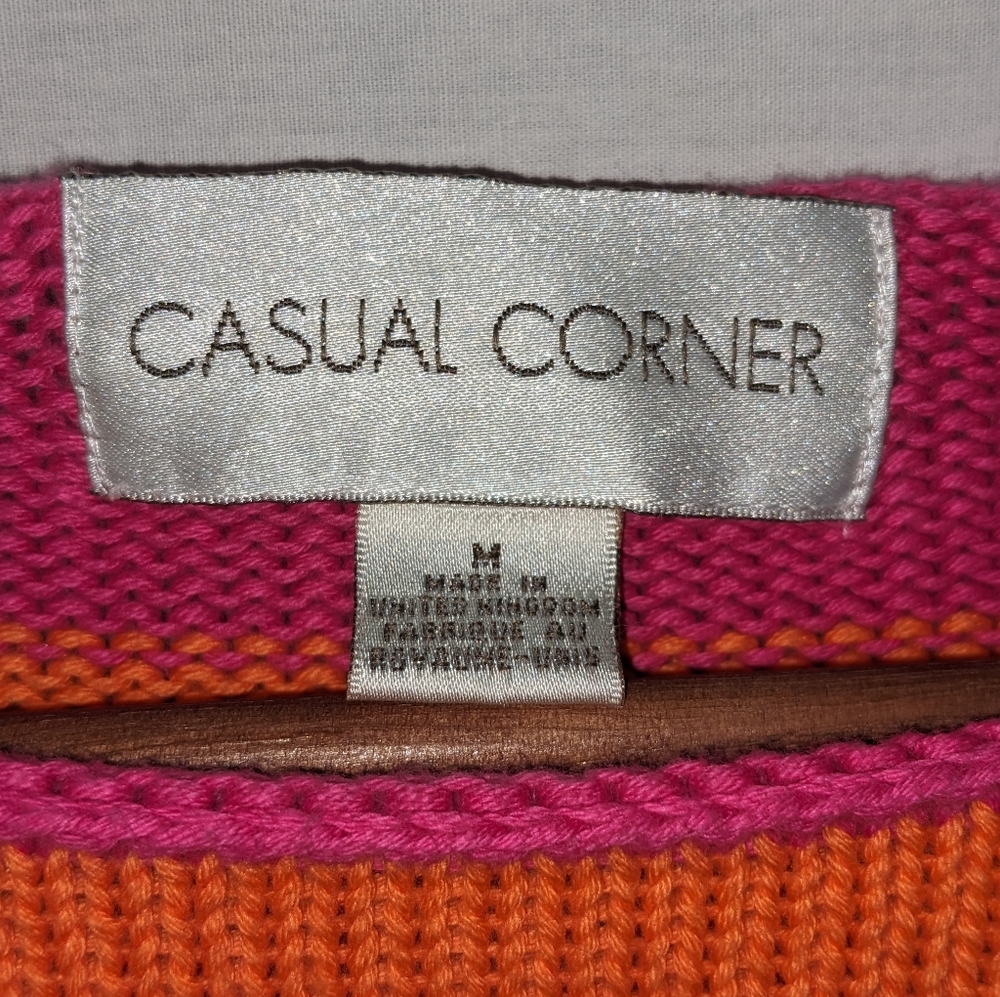 Vintage Casual Corner 100% Cotton Hot Pink and Orange Striped Knit Sweat… - Picture 4 of 9